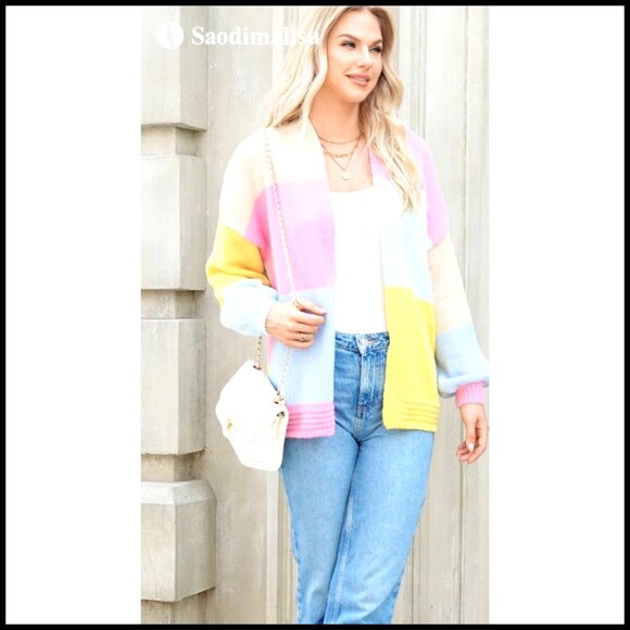 Oversized Chunky Knit Cardigan Open Front Sweater Long Sleeve Loose Fit - Picture 6 of 7